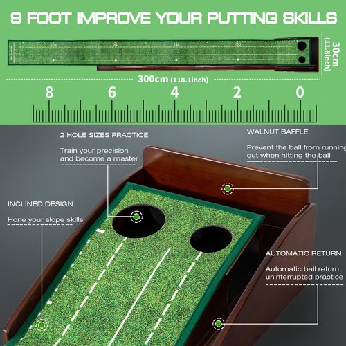 Eleko Meyar Golf Putting Mat, Portable Indoor Putting Green, Includes Putting Practice Ball, Wrinkle-Free Mat, Solid Wood Construction – Suitable for Office, Living Room,Outdoor, Golf Gifts