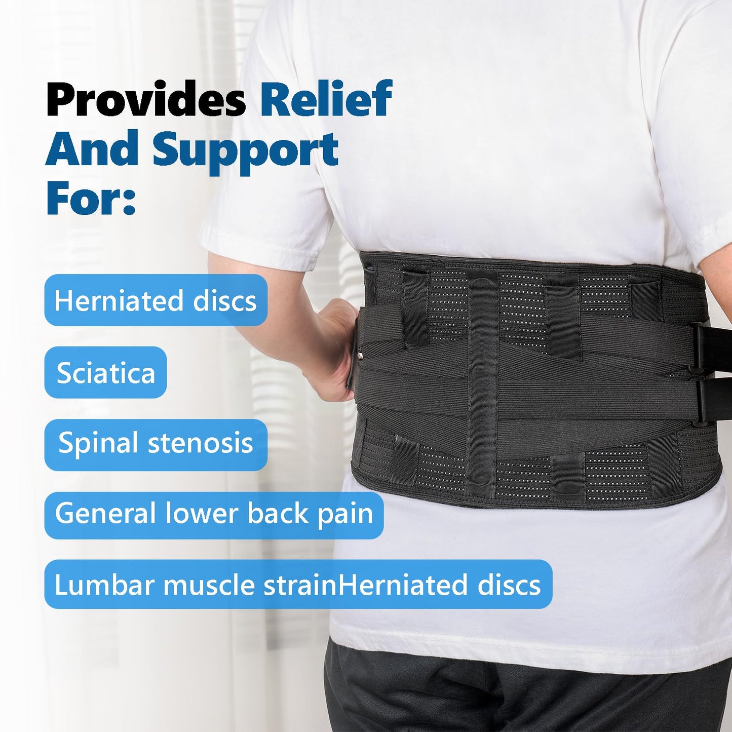 Solmyr Back Brace for Lower Back Pain – Adjustable Lumbar Support Belt with Removable Pad, 5 Reinforced Stays, Breathable Support for Sciatica, Herniated Disc, Scoliosis – Men & Women - L/XL