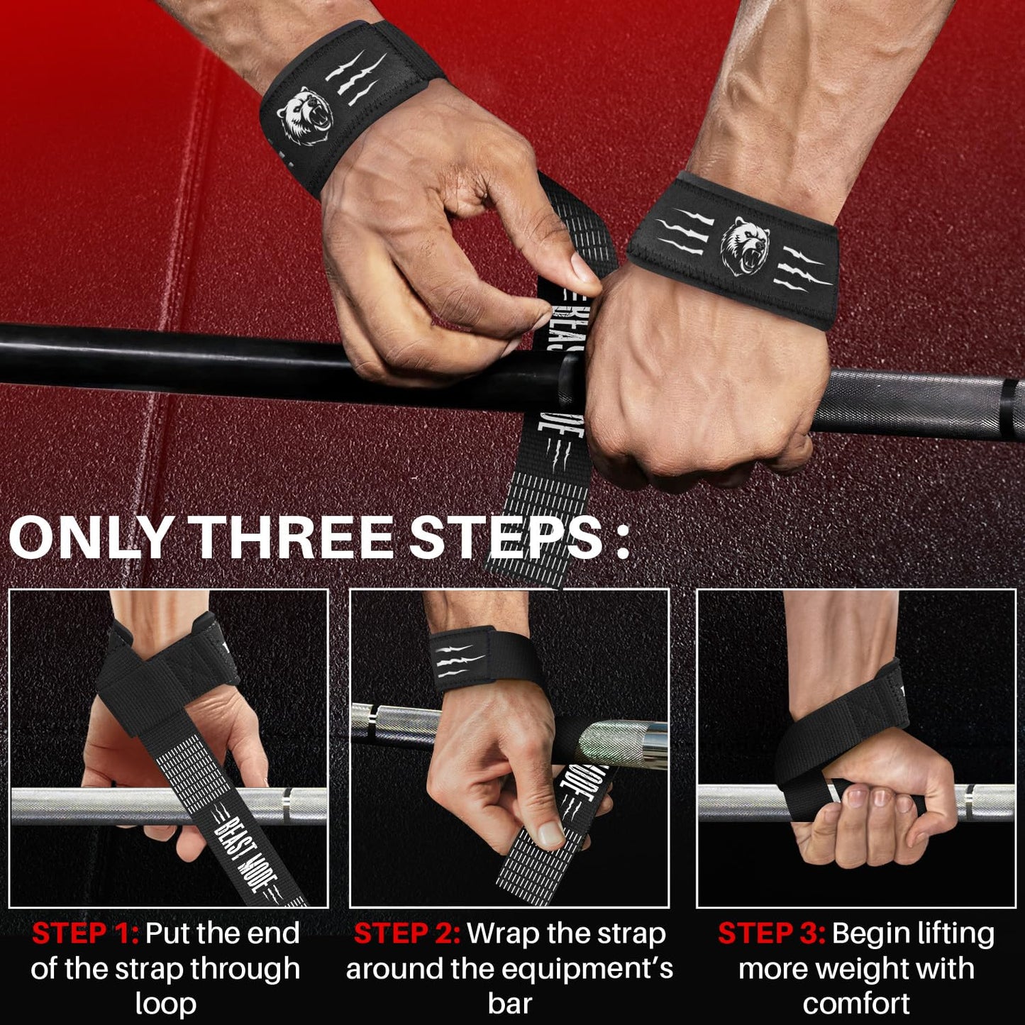 TECEUM Lifting Wrist Straps with Neoprene Padding Support – Black and White – Grizzly – Heavy Duty Wrist Workout Straps For Men and Women – Ideal for Powerlifting, Strength Training, Bodybuilding