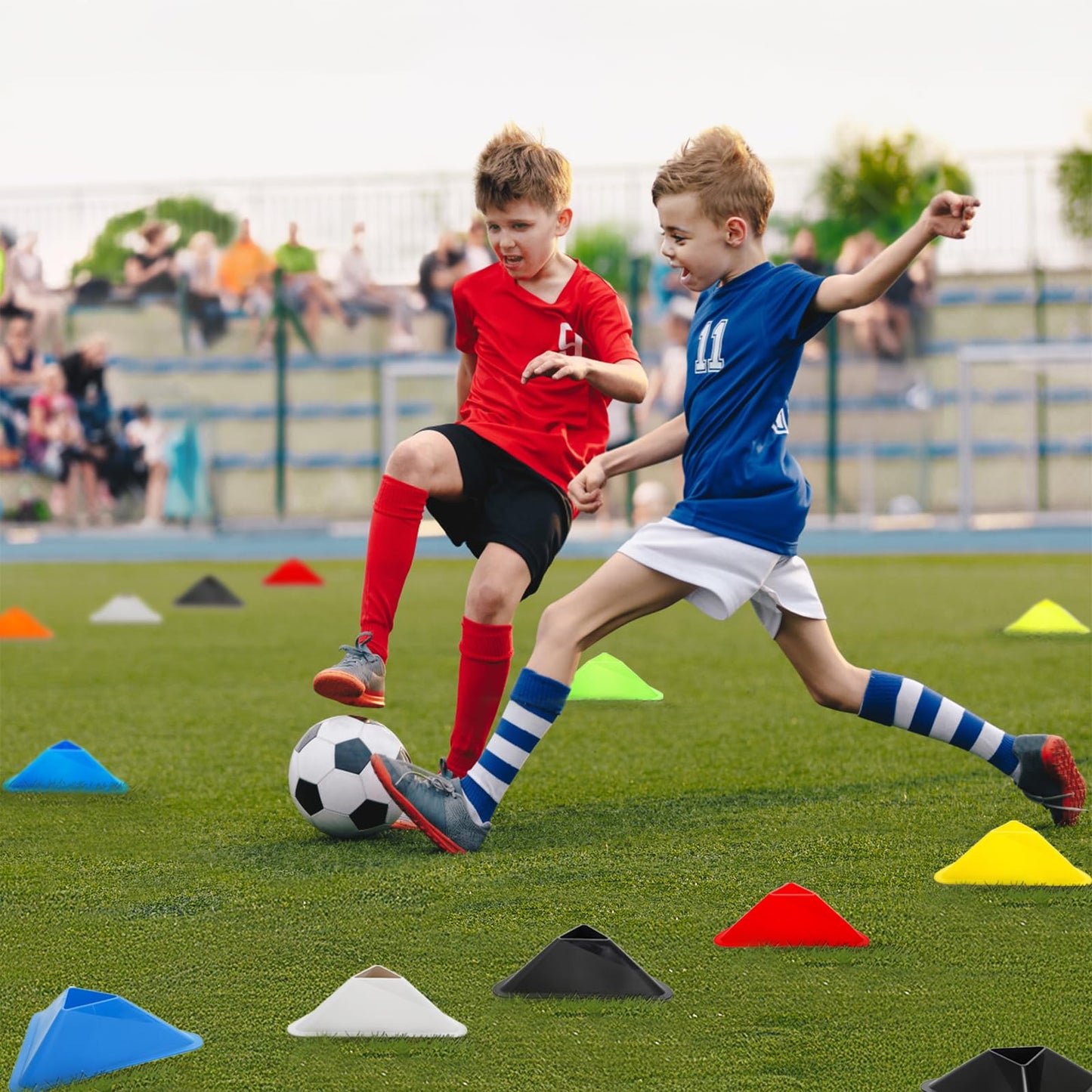 Tlence 48 Pack Soccer Cones for Training, Flexible Agility Disc Cones with Carry Bag and Strap, Mini Sports Practice Equipment for Football Basketball Drills (8 Colors)