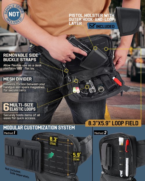 RXW Tactical CCW Fanny Pack, EDC Belt Bag with Holster, Conceal Carry Bag for Men, Adjustable Hiking Waist Pack