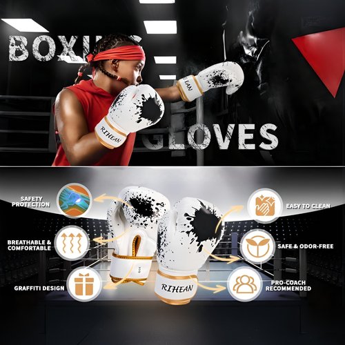 Kids 8oz Boxing Gloves - Suitable for 12-16 Years Old, Great for Training in Kickboxing, Muay Thai & MMA, White