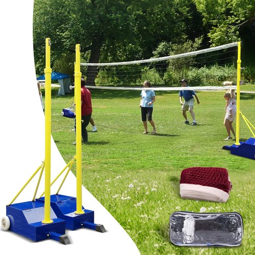 QXYXSM Volleyball Poles, Badminton Net Stand with Movable Heavy Duty Base, 5ft-6.8ft Adjustable Height,for Indoor/Outdoor Backyard School Adults Kids Stadium