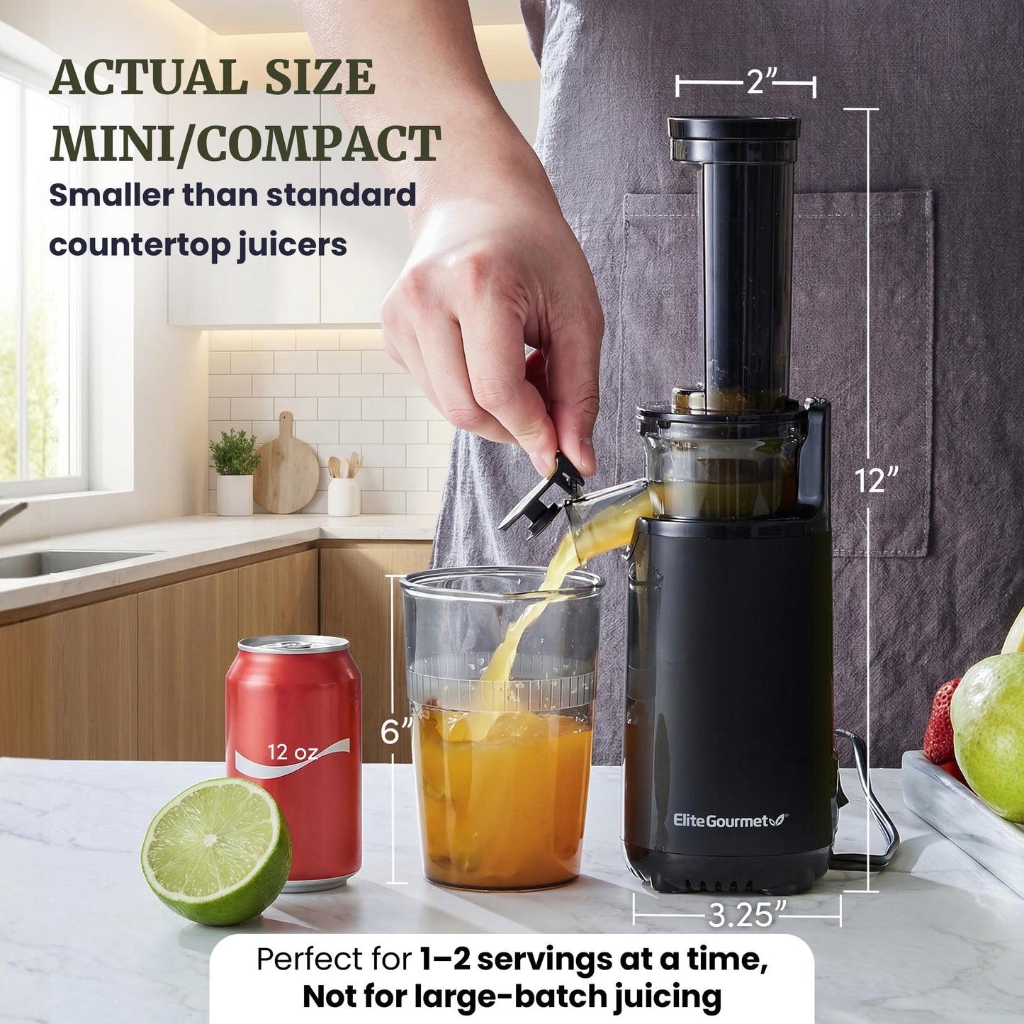 Elite Gourmet EJX600 BPA-Free Cold Press Juicer, 16 oz, Charcoal Grey