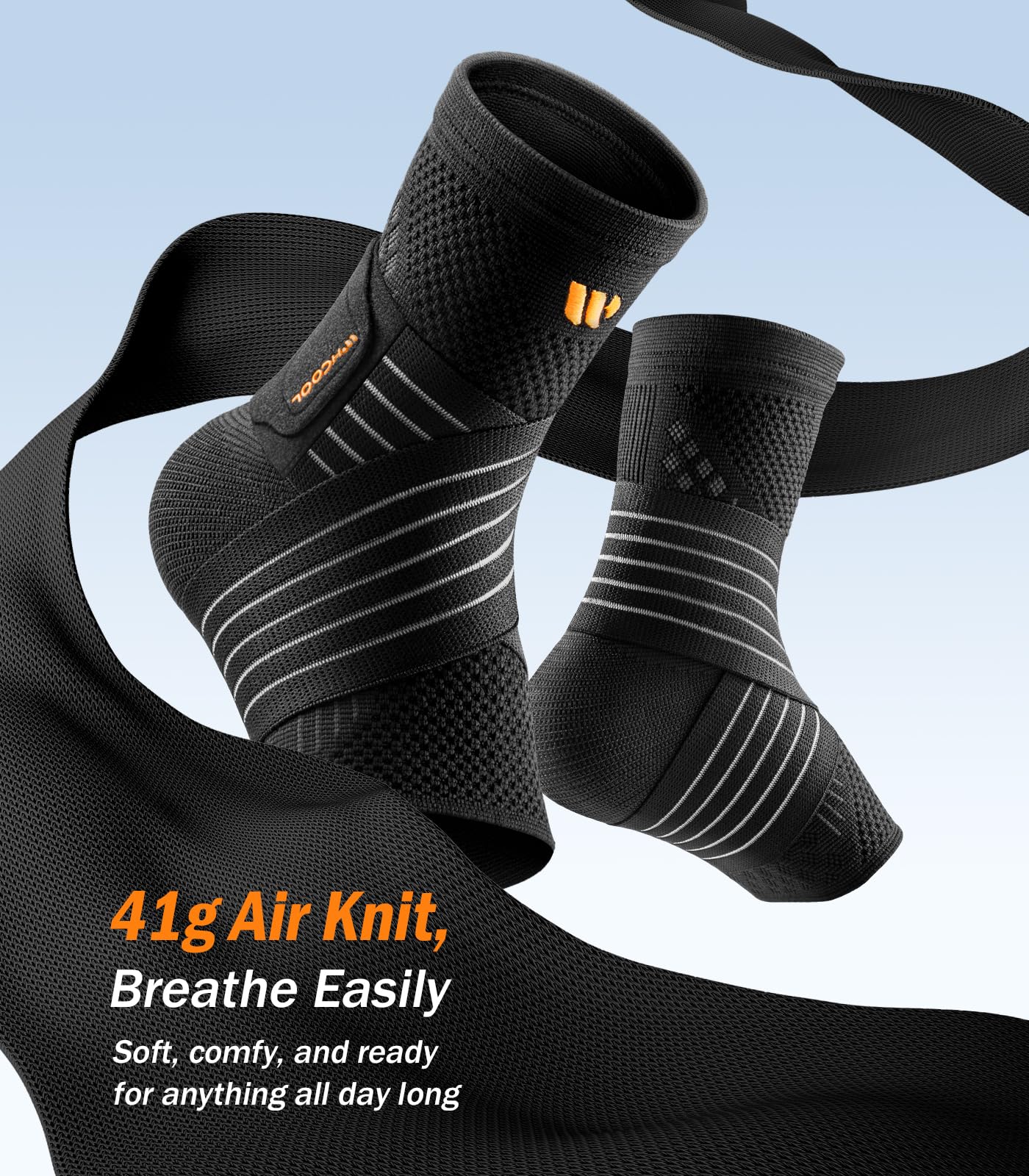 WHCOOL Low-Profile Ankle Braces for Women & Men, Customizable Ankle Compression Sleeve w/Wide Strap, Foot Support Wrap for Plantar Fasciitis Pain Relief, Achilles Tendonitis, Sprain, Black, 1 Pair, S