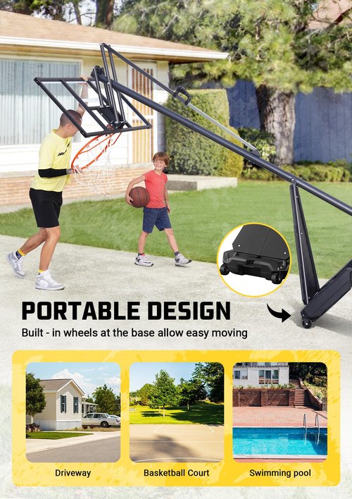 Aimking Basketball Hoop Outdoor System with 44 Inch Backboard, 4.8FT-10FT Height Adjustable Basketball Goal System for Youth/Teens/Adults Indoor Outdoor Pool