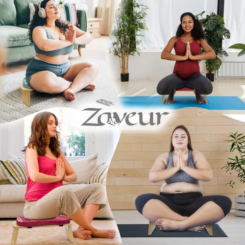 Zaveur Bamboo Meditation Bench with Cushion - Foldable Bench for Multiple Seating Angles - Kneeling Chair Meditation Stool - Yoga Chair Prayer Bench for Deeper and Longer Meditation - Orange