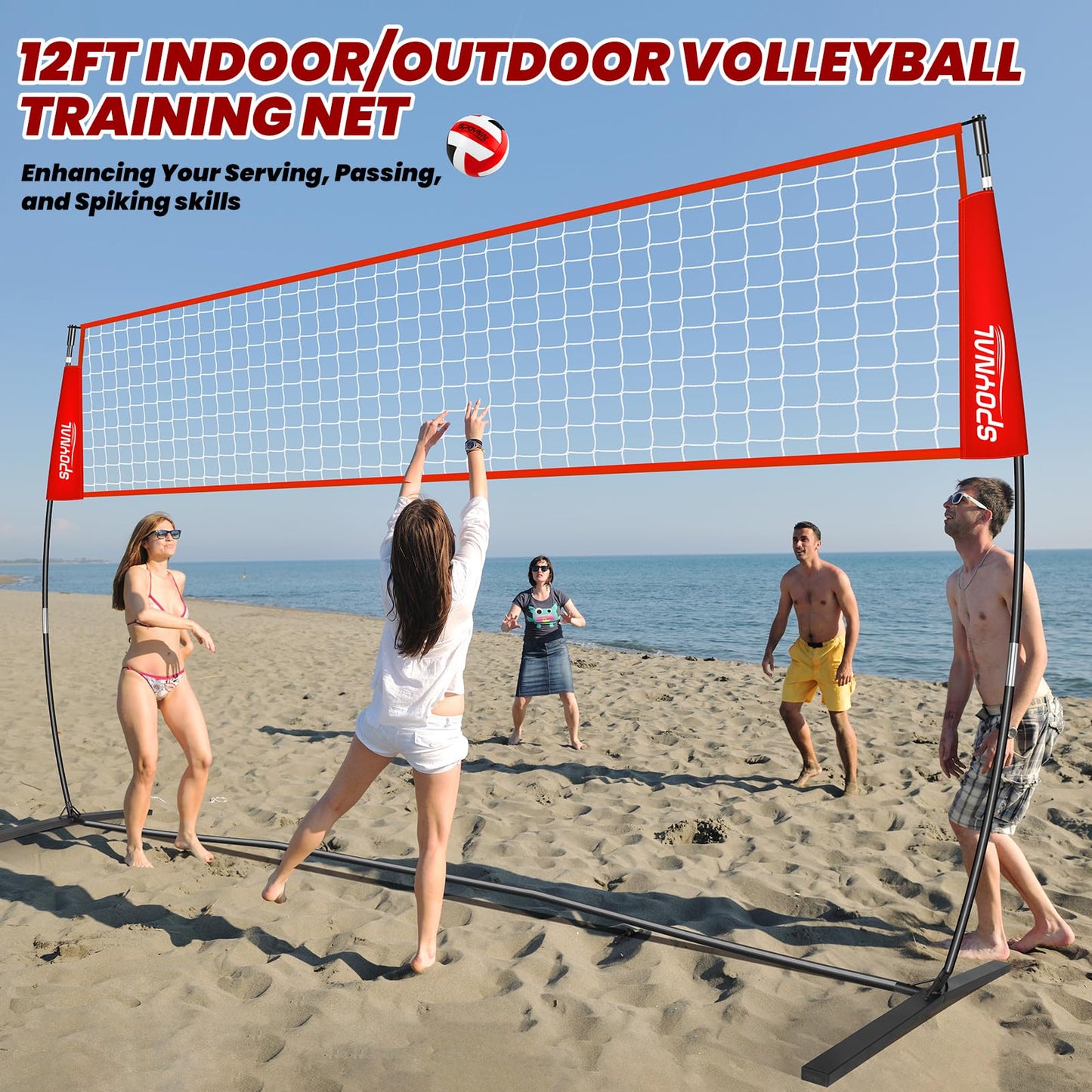 12FT/20FT Portable Volleyball Net System for Backyard - Adjustable Height Freestanding Training Equipment, Outdoor Indoor Practice Set with Carry Bag & PU Ball