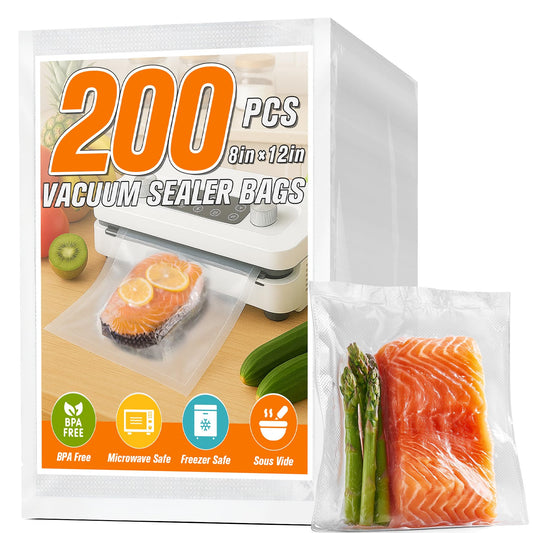 FUNFERY 200 Precut Quart 8" x 12" BPA-Free Vacuum Sealer Bags for Food