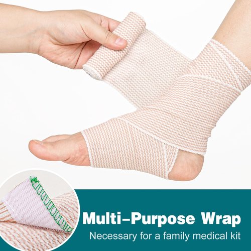 AZEN Premium 6 Pack Elastic Bandage Wrap 4 Inch, Compression Wrap Bandage for Legs, Lymphedema Wraps for Legs, Ankle, Knee, Tummy, Body, Latex-Free