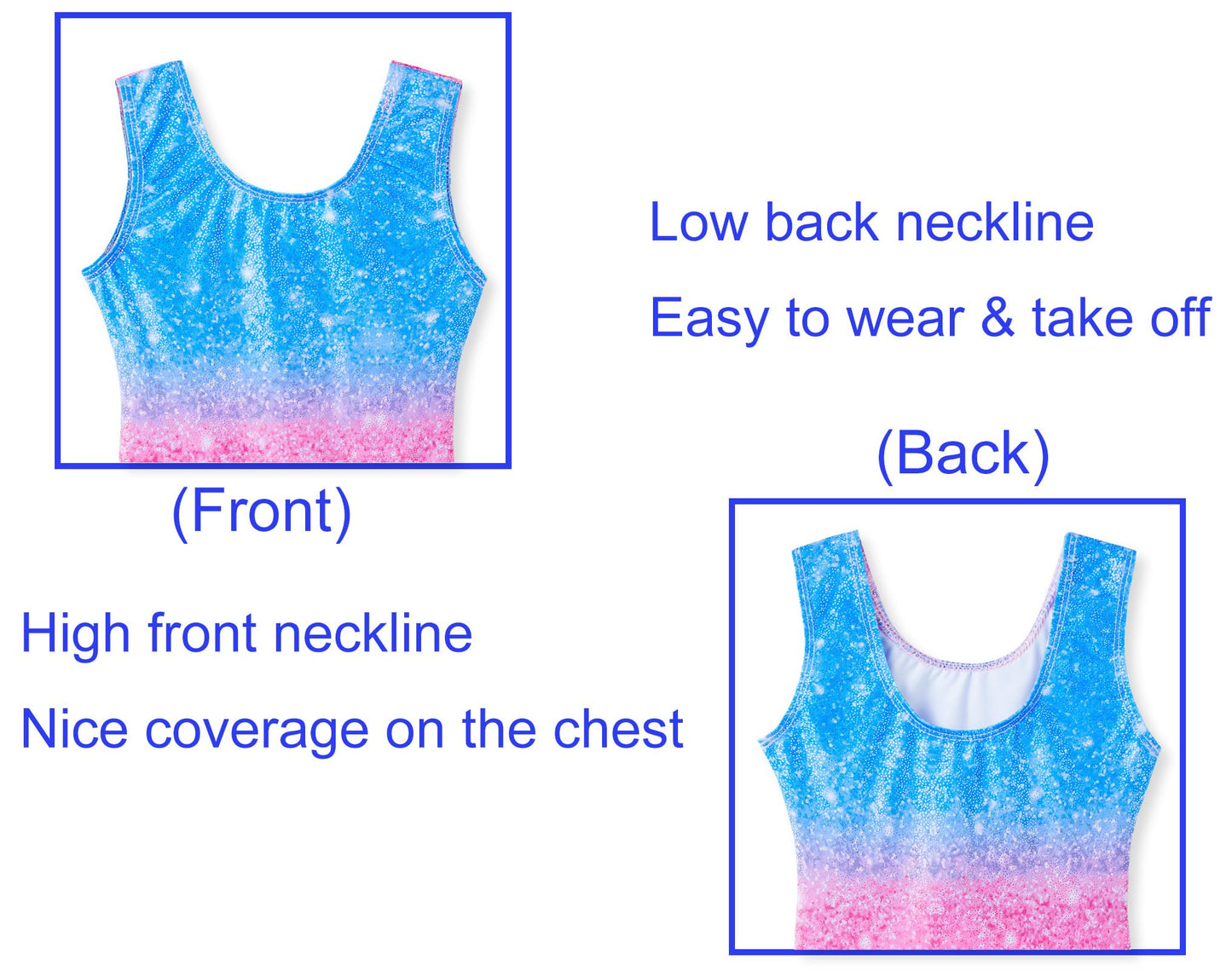 Domusgo Gymnastics Leotards for Girls 8-9 Years Old Blue Pink Star Sky Sparkly One Piece Tumbling Outfits