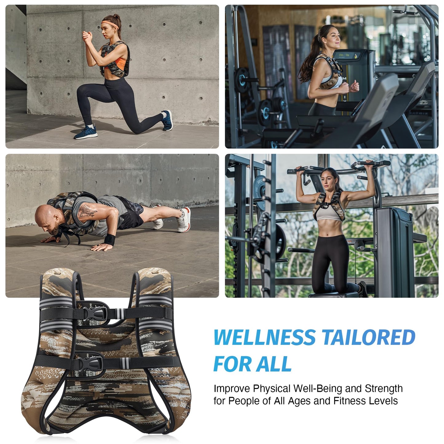 ZELUS Weighted Vest, 6lb/8lb/12lb/16lb/20lb/25lb/30lb Weight Vest for Men Women with Storage Pocket Reflective Strips for Strength Training Running Muscle Building, Brushstroke Sand Camo (20 lb)