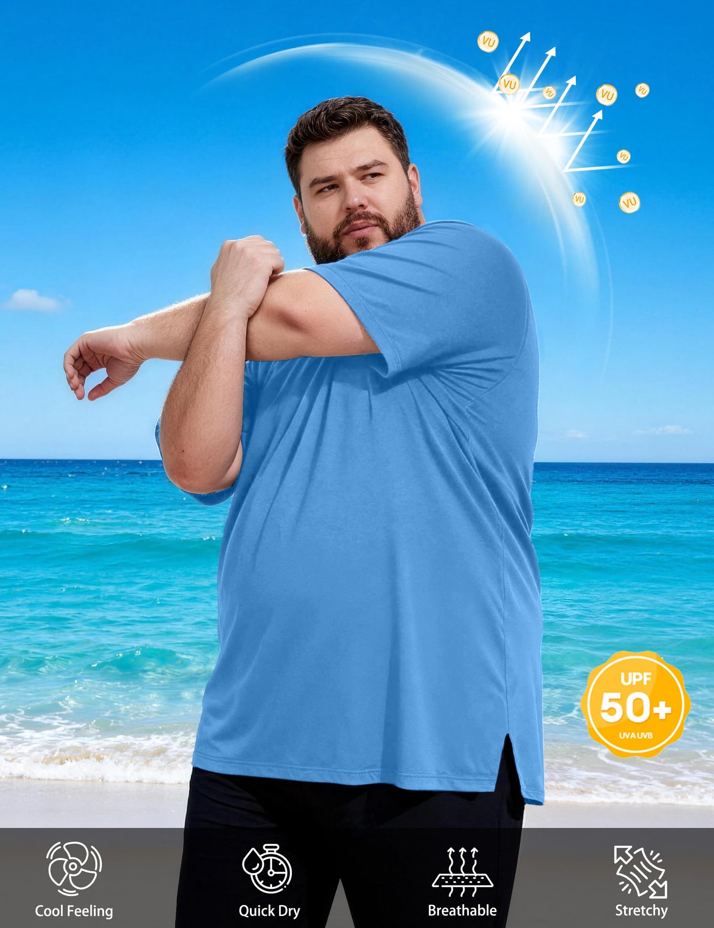 Men's Big and Tall Swim Shirts, UPF 50+ Sun Protection Short Sleeve Rash Guard, Quick Dry T-Shirt for Beach and Surfing