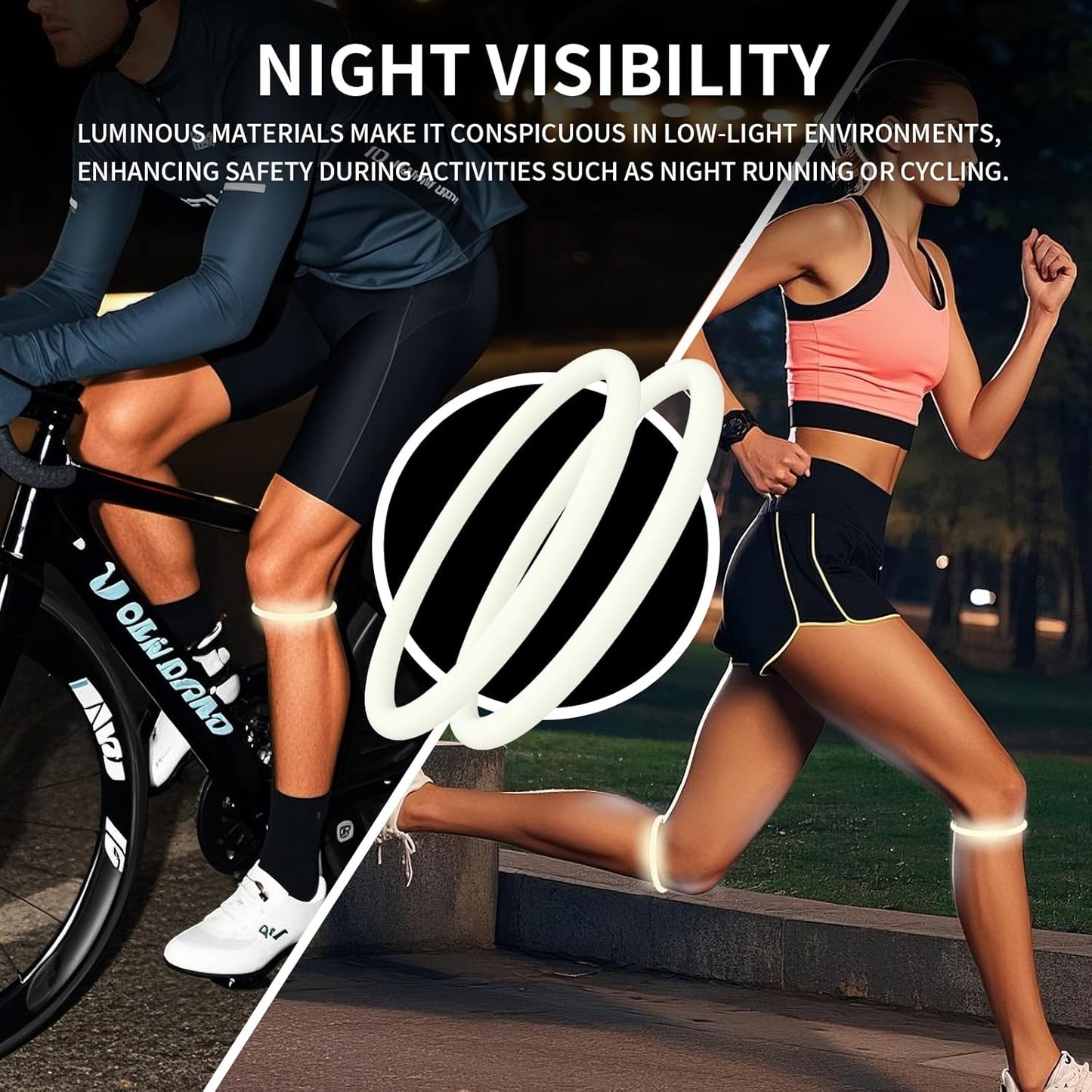 2PCS Patellar Tendon Support Strap for Knee Pain Relief, Knee Bands for Basketball, Running, Tennis, Soccer and Hiking, Silicone Patella Band for Women and Men, Includes Storage Bag (Black)