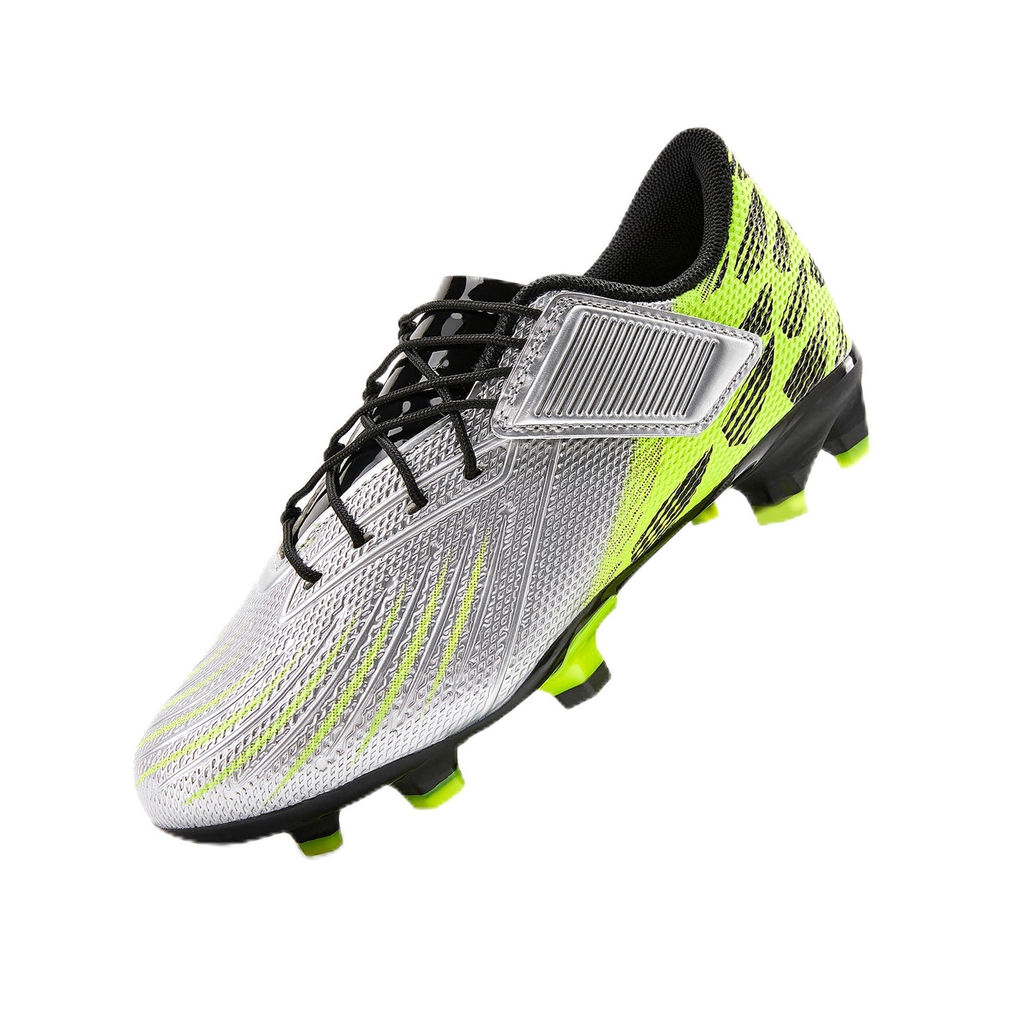 PATPAT Kids Soccer Cleats – Outdoor Firm Ground and Turf Football Training Shoes for Little Big Boys and Girls, Silver Sizes 13