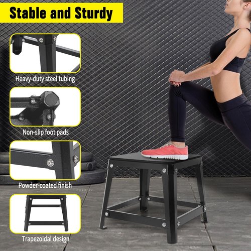 Yoloyakidra Steel Plyometric Jump Box Set of 4 Black, Anti-Slip Plyo Box for Home Gym Conditioning and Strength Training