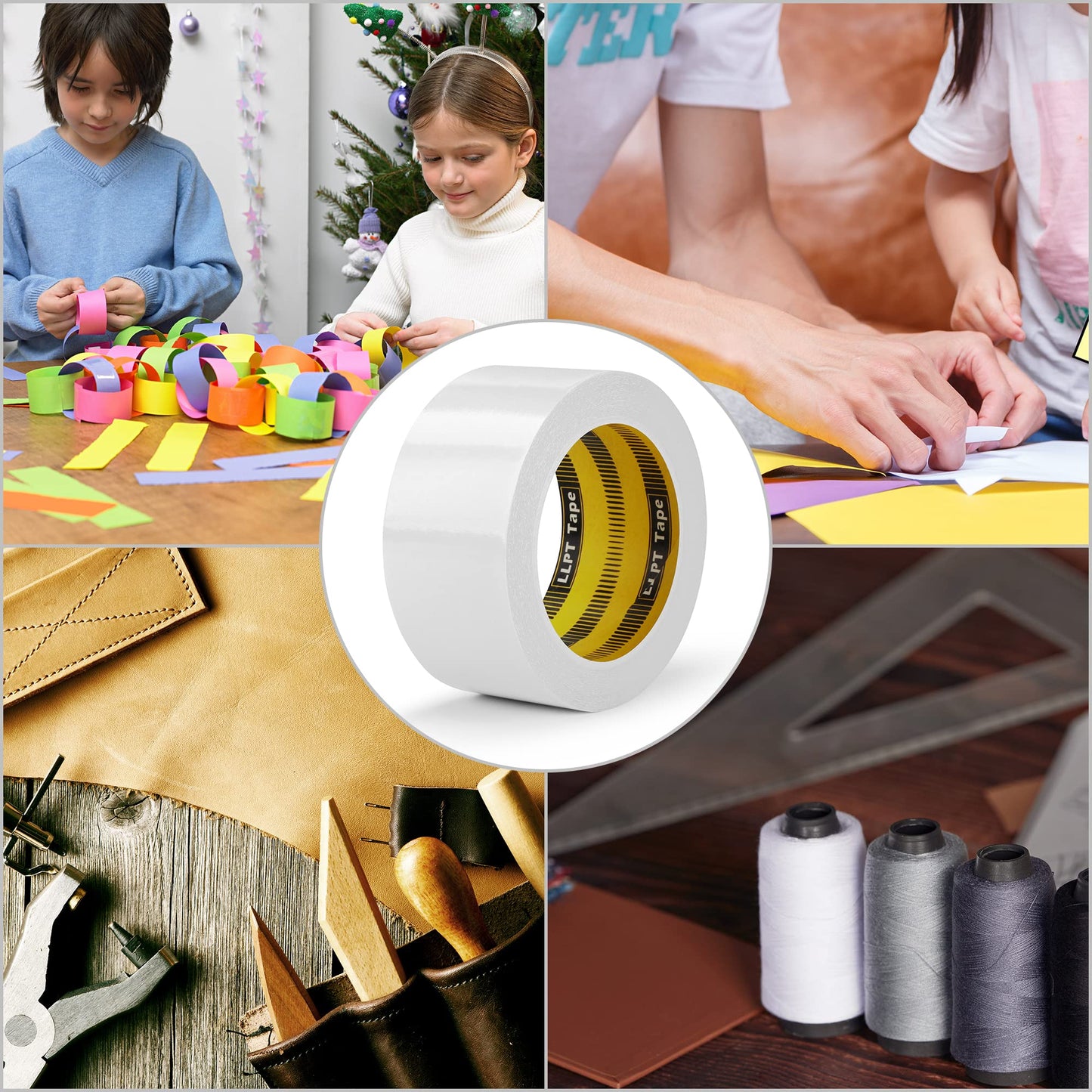 LLPT Double Sided Tape 1/2" x 50 Ft, White, 5 Pack