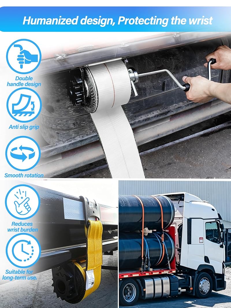 Hand Power Strap Winder for Flatbed Trailer – 2 Pack, Quality Life Winch Strap Roller