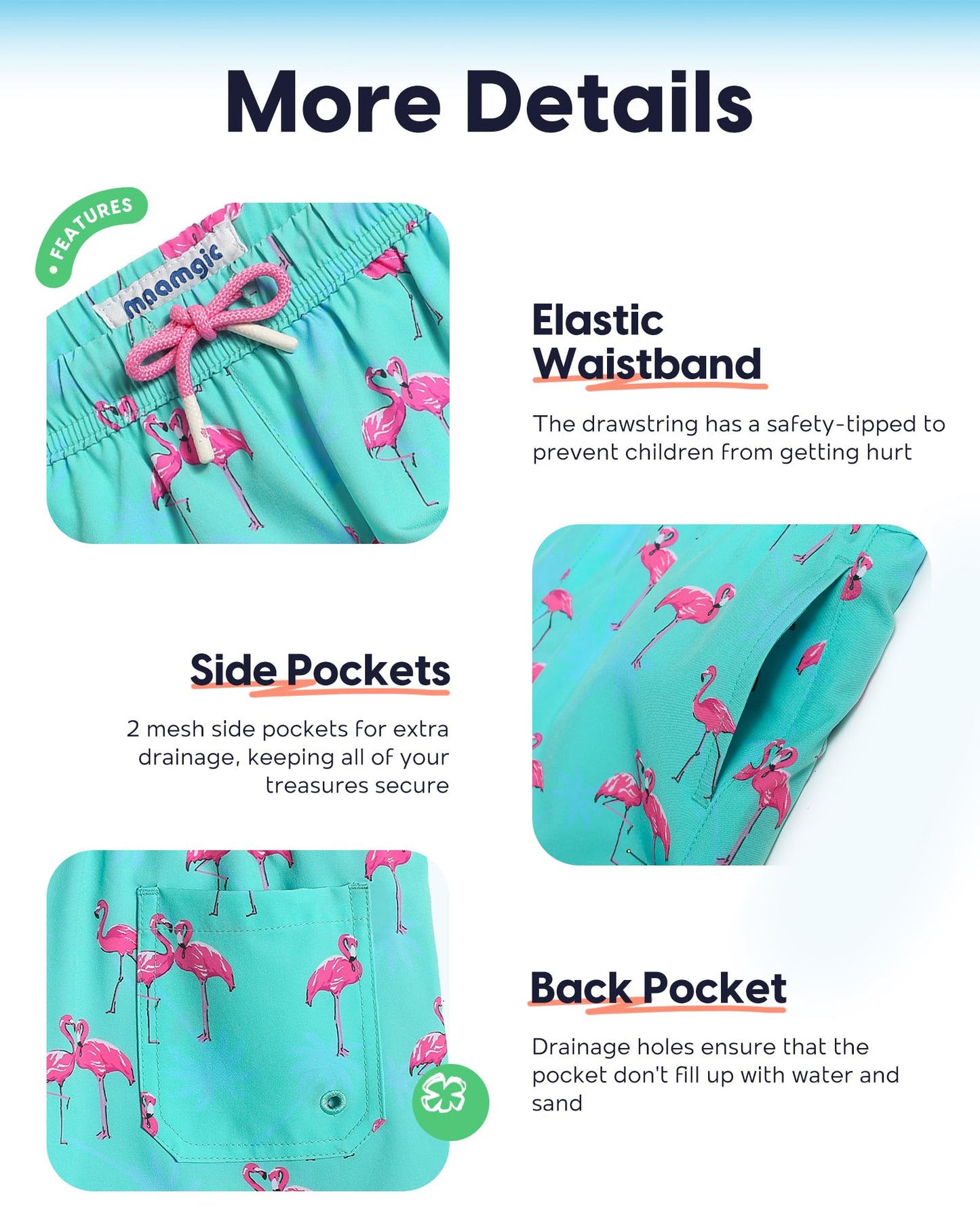 maamgic Boys Swim Trunks with Compression Liner Toddler Stretch Swim Shorts Quick Dry Swimming Trunks Boxer Brief 2 in 1 Beach Shorts Blue Flamingos 7