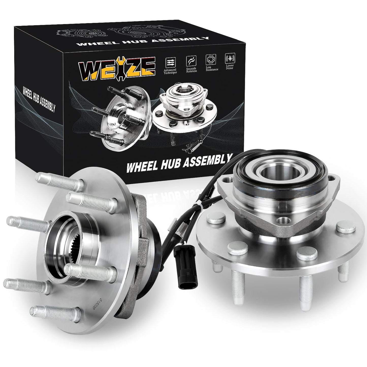 WEIZE 4WD Front Wheel Bearing Hubs, 515036, for Chevy GMC Silverado Sierra Avalanche Yukon XL Suburban 1500 Tahoe Cadillac Escalade ESV EXT, Replacement Wheel Bearing and Hubs Assembly Set, Pair Hubs