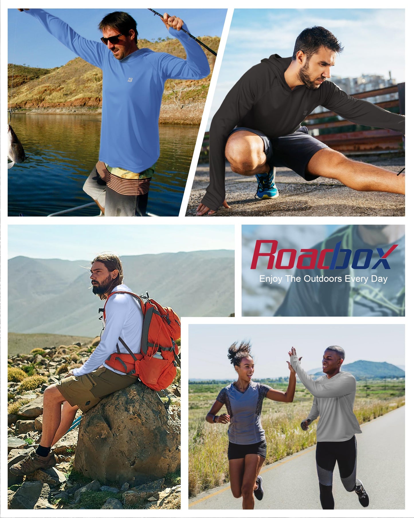 Roadbox Mens Sun Protection Shirts, UPF 50+ Long Sleeve Fishing Shirt with Hood, Lightweight UV SPF Hiking Running Workout Athletic Rash Guard Quick Dry Dark Gray