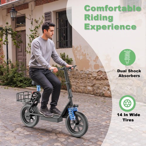 NAVIC T1XR Electric Scooter Adults,27Mile Range,Top Speed 22Mph,750W Peak Motor,14'' Pneumatic Tires,Electric Scooter for Adults,Foldable e Scooter with Back Basket