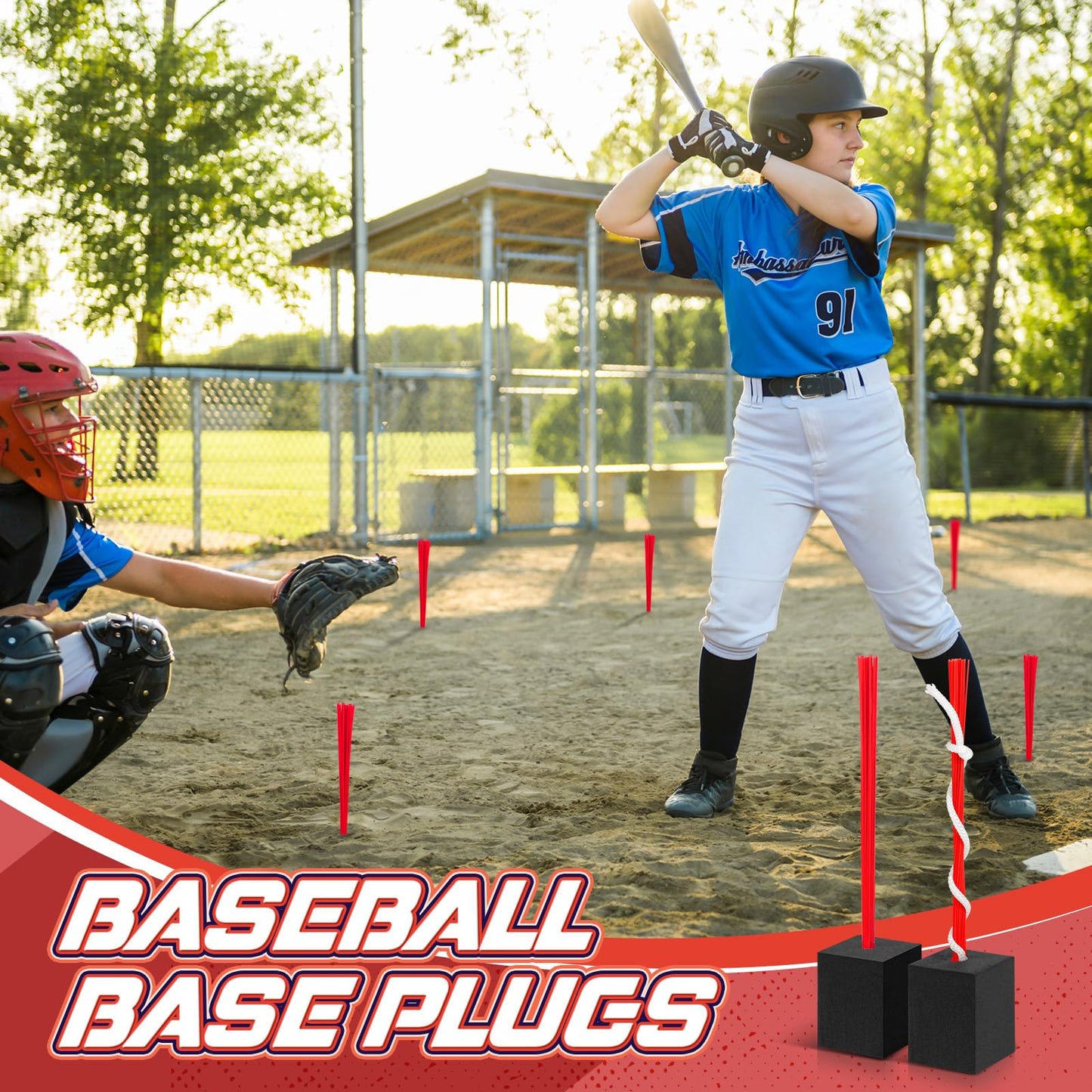 Shappy 24 Pieces Base Plugs with Tassels Heavy Duty Rubber Baseball Anchor Plug for Baseball Field Drill Softball Accessories(Red)
