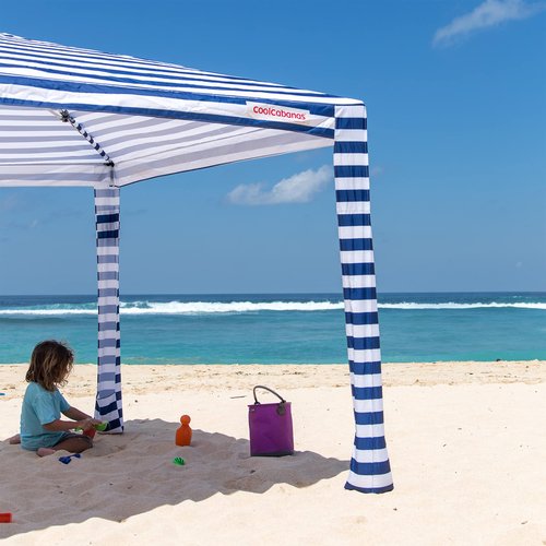 CoolCabana Beach Shade Tent - Easy Setup, UPF 50+ Protection, Large & Medium Sizes, Compact & Wind Resistant - Beach Cabana for The Whole Family - Navy Stripes, Medium