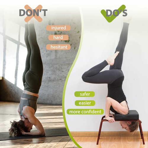 BODY RHYTHM Yoga Headstand Bench, Yoga Inversion Chair, Headstand Trainer for Relieve Stress, Improve Sleep & Digestion and Strength Training, Ideal for Home Workout, Fitness and Gym (Chocolate Black)