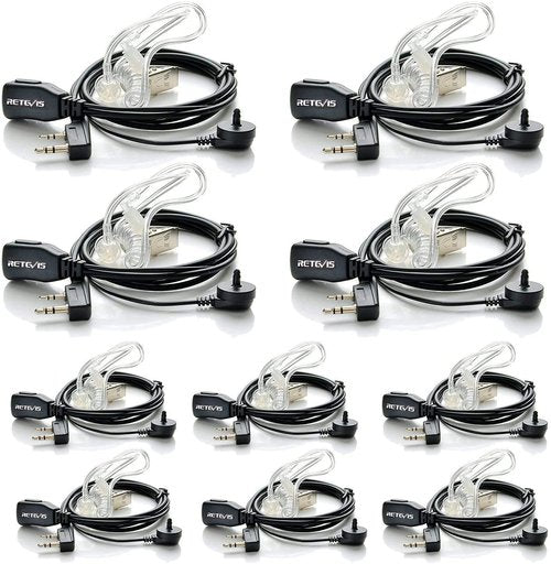 Case of 10, Retevis Walkie Talkies Earpiece with Mic 2 Pin Acoustic Tube Headset, for RT22 RT21 RT68 H777, Compatible with Pxton Baofeng BF-888S BF-T26 Kenwood walkie talkie, Two Way Radio Earpiece