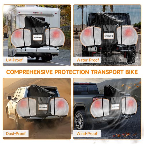 NEVERLAND Bike Cover for Transport on Rack - Heavy Duty 600D Bike Rack Cover for 2 Bikes, Bicycle Cover Outdoor Waterproof on Rear Bike Rack with Clear PVC Panels and Stretch Net