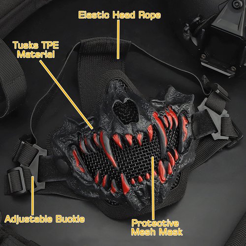 Guayma Airsoft Half Face Skull Oni Masks Tactical Mesh Samurai Mask for Halloween Cosplay Paintball CS Hunting Gear