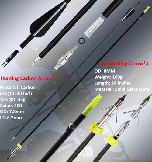 CENWTY Compound Bow Fishing Combo Kit 20-70 LBS Hunting Bow with Bowfishing Arrow and Reel for Archery, Complete Right-Handed Camo Kit