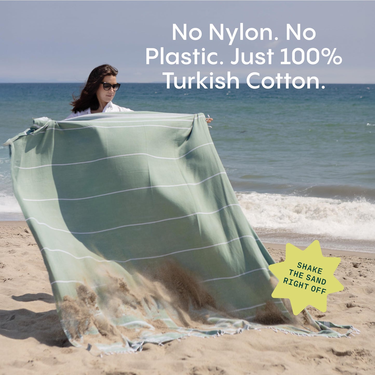WETCAT Turkish Beach Blanket Sandproof (82"x82") 100% Turkish Cotton, Made in Turkey - Sand Free, Ultra Soft, Extra Large Throw for Picnic – Mint Green