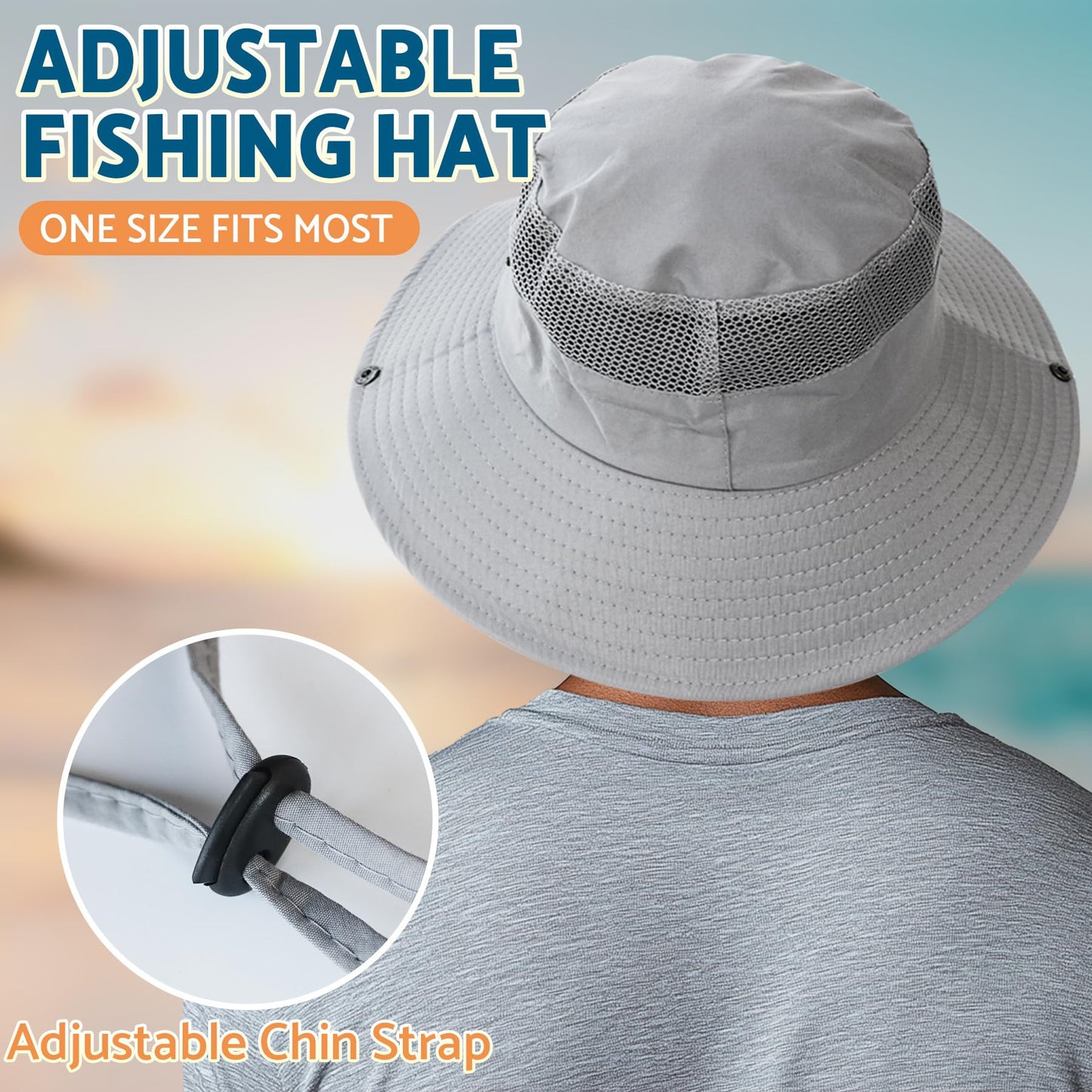 PFFY Sun Hats for Men Women Wide Brim Bucket Hat UPF 50+ Outdoor Beach Hiking Fishing Hat Darkgray (with Top Mesh)