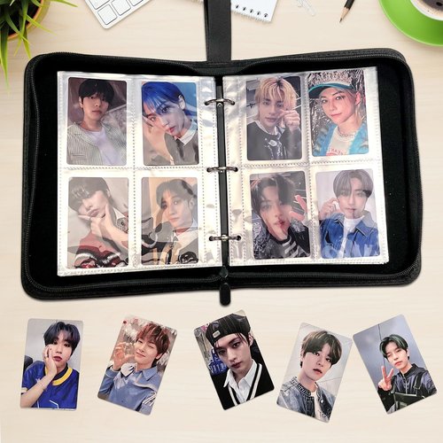 Photocard Binder for Stray SKZ Cards,4 Pocket with 60 Sleeves up to 400 Cards Pink Cute Photo Album for Fans Boys and Girls