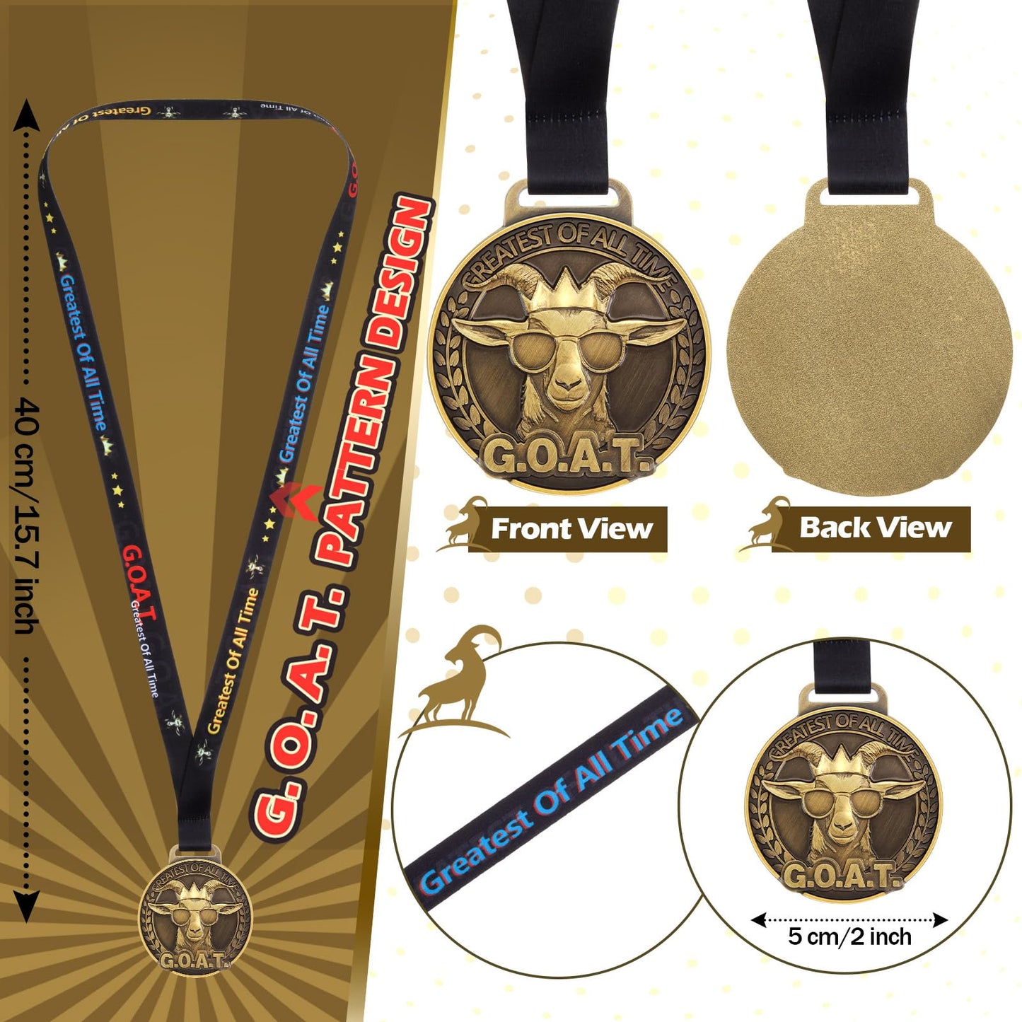Loetere 12 Pcs Award Medals 2'' Funny Sports Awards Trophy with Neck Goat Basketball Cross Country Race Track Swimming Ribbon Winner Prizes Bulk Gift for Team Competitions Party Favor (Goat)