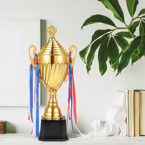 Caydo 16.3Inch Gold Award Trophy Large Winner Trophy Cup with Golden Pen for Kids and Adults for Sports, Competitions, Tournaments