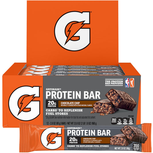 Gatorade Whey Protein Recover Bars, Chocolate Chip, 2.8 ounce(Pack of 12)
