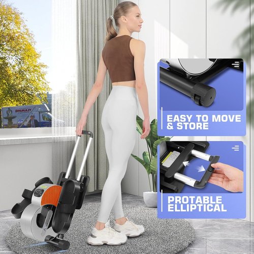 Under Desk Elliptical Portable and Quiet Leg Exerciser While Sitting for Seniors with Remote and App Control, LCD Display, Electric Seated Pedal Ellipse Machine for Home (Orange)