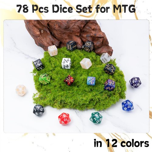 78 Pieces MTG Dice Set with Plus 1 Life Counter & Keyword Token Dice & Shield & Spindown Dice in 12 Colors for Magic The Gathering, MTG, Cards Gaming Accessories