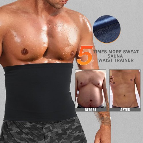 Waist trainer Slimmer Wrap for Men Sauna Belt Workout Slim Body Sweat Wrap for Stomach and Back Lumbar Support Blue L/XL