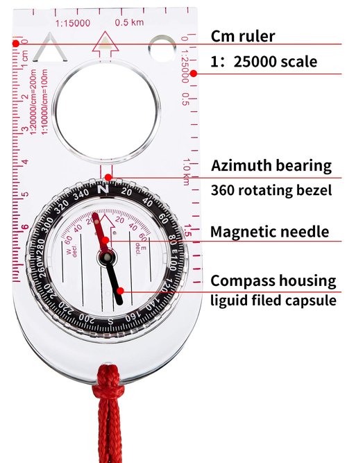 6 Pieces Orienteering Compass Hiking Navigation Backpacking Compass Map Reading for Scout Outdoor Camping Survival Gifts(Style 2)