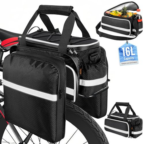 Desing Wish 16L Bike Bags for Bicycle Rear Rack Large Capacity Insulated Bicycle Rack Pouch Ebike Pannier Bag Bike Saddle Seat Pouch for Cycling Trip/Commuter (Black)