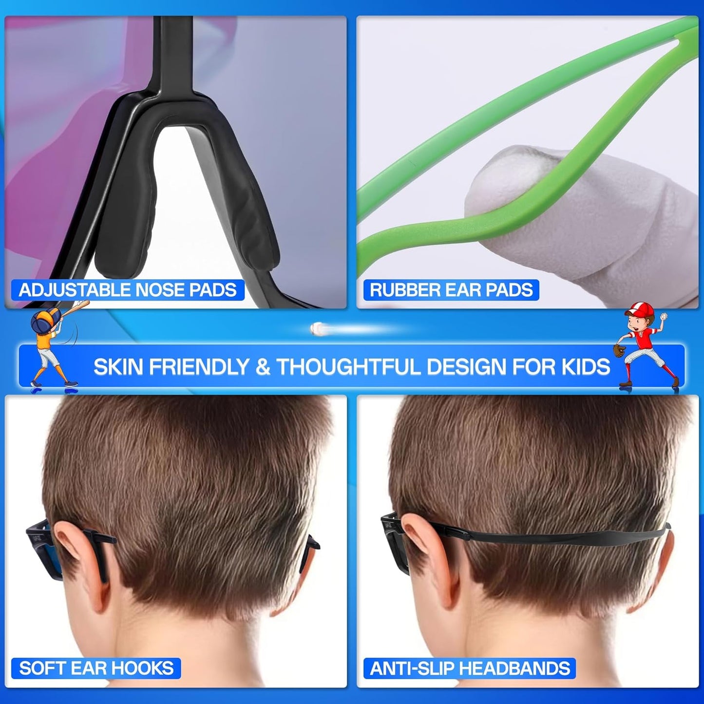 KAPVOE Kids Baseball Glasses Youth Polarized Sports Sunglasses Softball Cycling Running Shades Boys Girls Age 3-14 - K9033