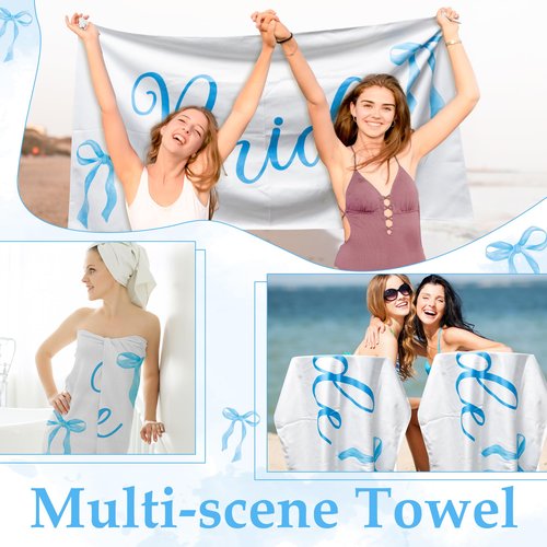 R HORSE Bride Beach Towel for Bachelorette Party Decorations, Coquette Blue Bow Beach Towel for Bride to Be Bridal Shower Gift, 30 x 60 Inch Quick Dry Sand Free Blanket Honeymoon Engagement Supplies