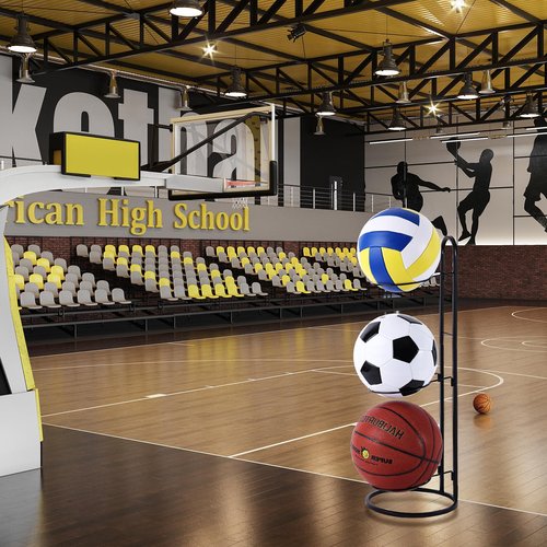 Tiita Basketball Ball Storage Rack, 3-Tier Garage Sport Equipment Organizer, Freestanding Ball Storage Holder Removable Vertical Display Stand for Volleyball, Soccer, Football & Basketball
