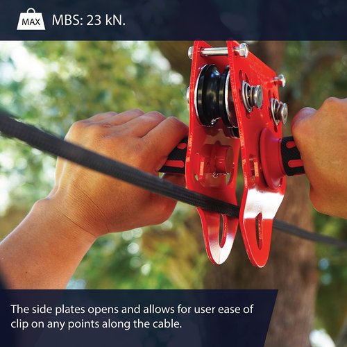 Fusion Climb Z-Max Heavy Duty Trolley with Stainless Steel Trolly Double Pulley with Handle, 23kN for Backyard Zipline,Climbing,Playground Equipment CE Rated
