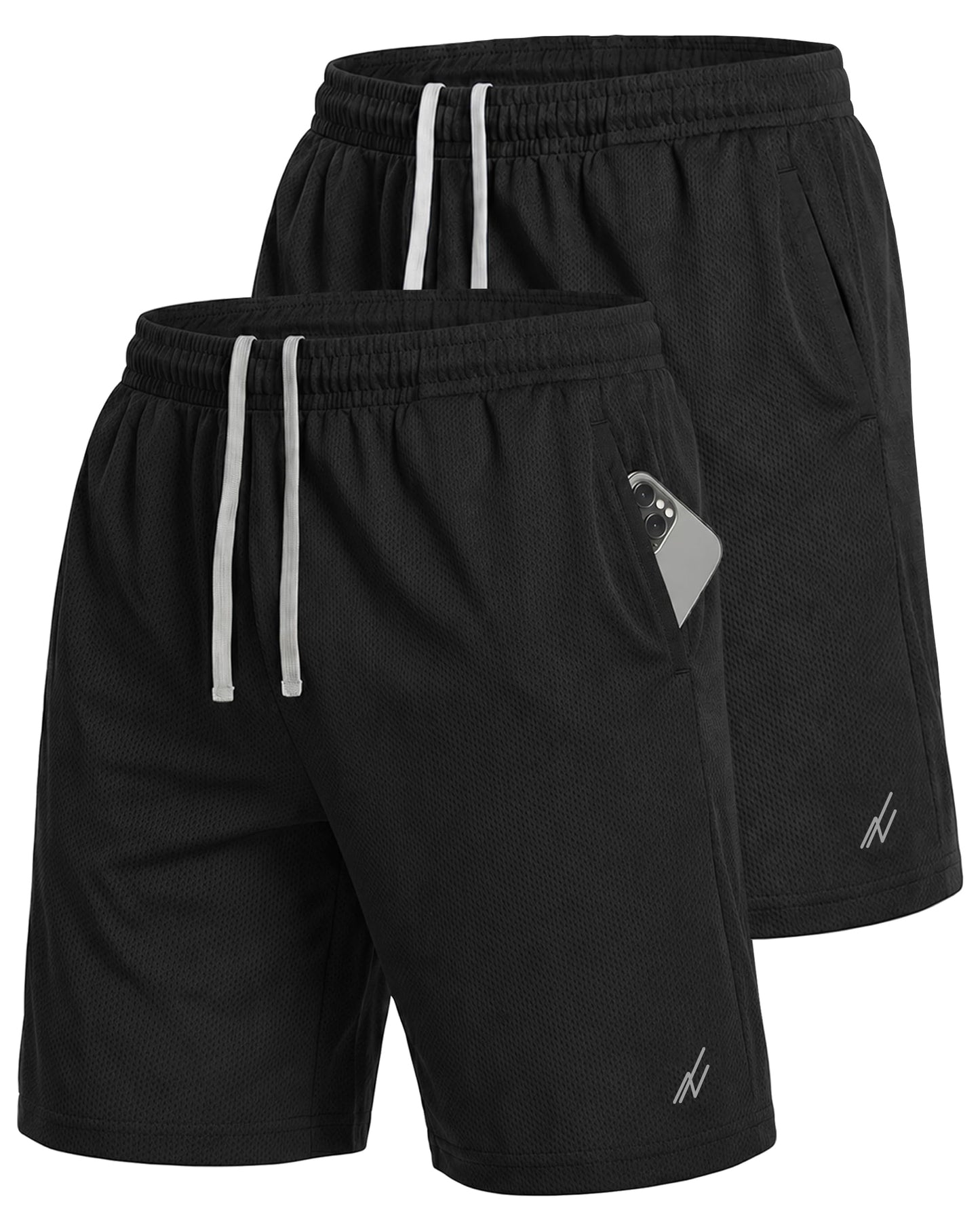 NY Threads Quick Dry Knit Men's Athletic Shorts Loose-Fit Running Gym Shorts for Men, Medium, Black/Black