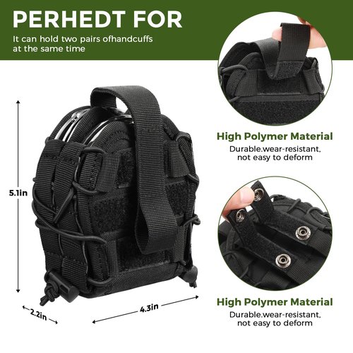 Dual Handcuffs Tactical Handcuff Pouch - Elliptical Law Enforcement Cuff Holder Carrier with U-Shaped Groove | Shock-Absorbing Adjustable Rope | Fits ASP/Hinged/Chain/Folding Handcuffs